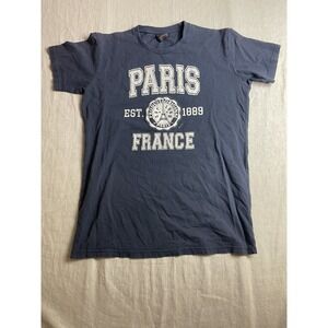 Paris France Blue Mens Size M Eiffel Tower Travel Souvenir Short Sleeve Shirt